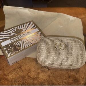Dior Gold Glitter Luxury Cosmetic Vanity Bag with Handle